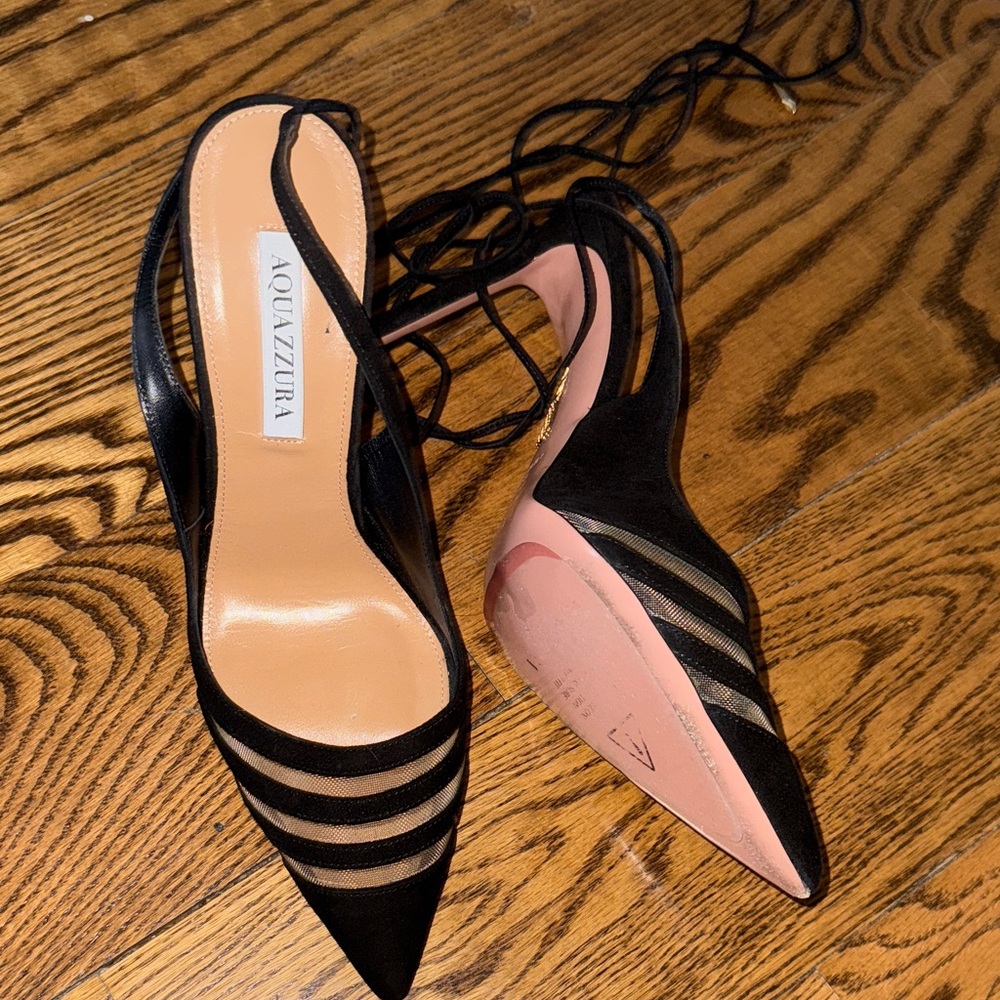 Aquazzura Black Lace up Heels 39 1/2